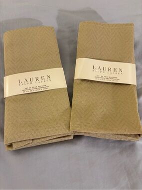 Lauren Ralph Napkins Set of 8 Butter Yellow Basketweave Chevron 20x20 NEW NIP